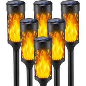6Pcs Solar Lights Outdoor Waterproof, Flame Torches for Outside with Flickering